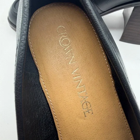 Crown Vintage Black Leather Chunky Loafer Pumps Women's Size 8 M - Picture 7 of 8